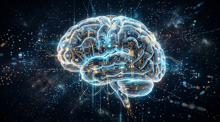 Translucent digital brain, artificial intelligence concept