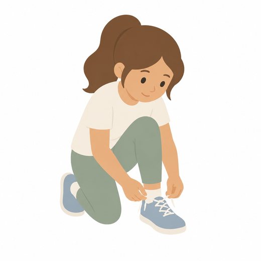 Flat illustration of a girl tying her shoelaces